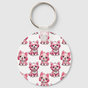 Porte-clés Chiens roses mignons - Blanc