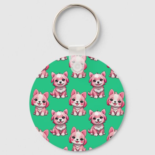Porte-clés Chiens roses mignons - Vert (Recto)