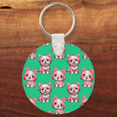 Porte-clés Chiens roses mignons - Vert (Recto)