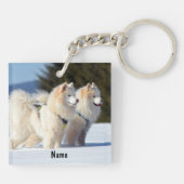 Porte-clés Chiens Samoyed personnalisés dans la neige (Dos)