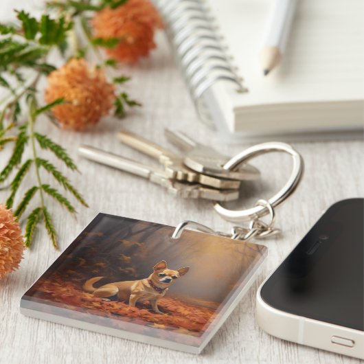 Porte-clés Chihuahua à l'automne Leaves automne Inspire (Devant Droit)