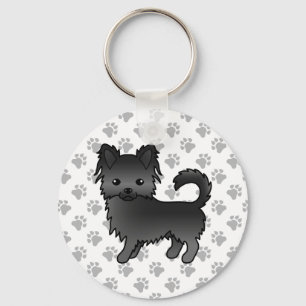 Porte-clés Chihuahua à manteau long noir Chien de dessin anim
