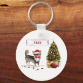 Porte-clés Chihuahua à poil long arbre de Noël drôle (Recto)