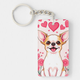 Porte-clés Chihuahua Adorable Avec des Cœurs Roses