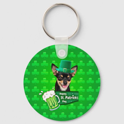 Porte-clés Chihuahua Chien Chiot Chiot St. Patrick's Day Clov (Recto)