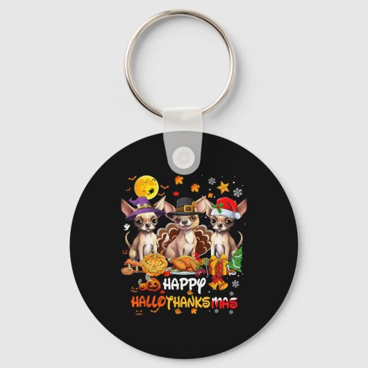 Porte-clés Chihuahua Chien Joyeux Halloween Thanksgiving Joye (Recto)