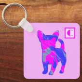 Porte-clés Chihuahua Cute Dog Pink & Blue Silhouette Monogram (Recto)