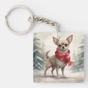 Porte-clés Chihuahua dans la neige Noël