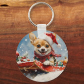 Porte-clés Chihuahua Dog in Sledge Let it neiger Noël (Verso)