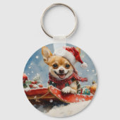 Porte-clés Chihuahua Dog in Sledge Let it neiger Noël (Verso)