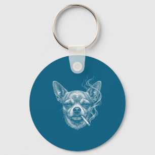 Porte-clés Chihuahua Drôle de Chien Fumant une Cigarette Brai
