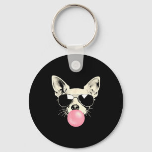 Porte-clés Chihuahua drôle Lunettes de soleil Bubble Gum Chie
