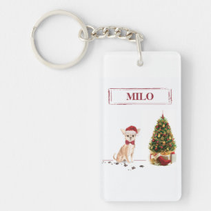 Porte-clés Chihuahua Funny Chien de Noël avec arbre
