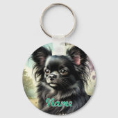 Porte-clés Chihuahua noir à long haïre en aquarelle (Recto)