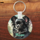 Porte-clés Chihuahua noir à long haïre en aquarelle (Recto)