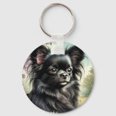 Porte-clés Chihuahua noir à long haïre en aquarelle (Verso)
