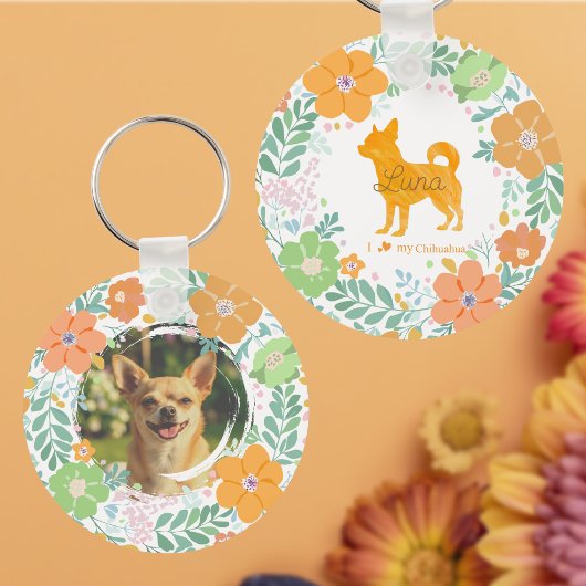 Porte-clés Chihuahua Pastel Orange Silhouette Custom Photo