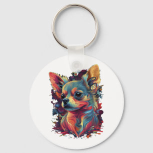 Porte-clés Chihuahua peinture Abstraite couleur mignonne chie