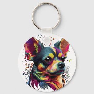 Porte-clés Chihuahua peinture Abstraite couleur mignonne chie