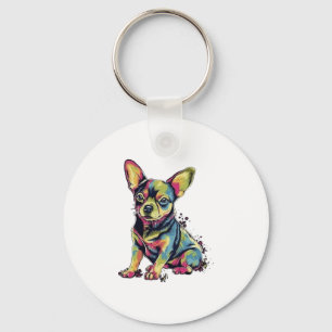 Porte-clés Chihuahua peinture Abstraite couleur mignonne chie
