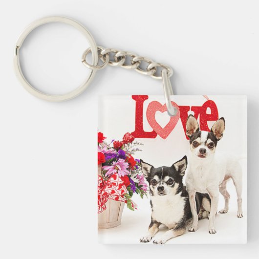 Porte-clés Chihuahua's, Fleurs et Amour (Devant)