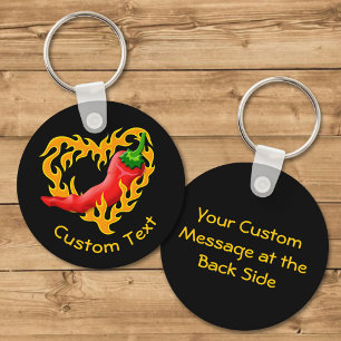 Porte-clés Chili Pepper with Flame Heart Keychain