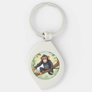 Porte-clés Chimpanzée avec sa mignonne queue sur la branche s