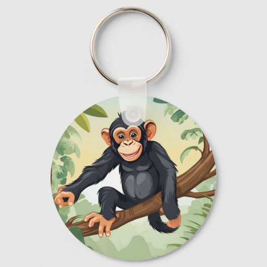 Porte-clés Chimpanzée avec sa mignonne queue sur la branche s (Recto)