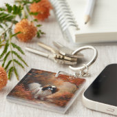 Porte-clés Chin japonais à l'automne Feuilles automne Inspira (Devant Droit)