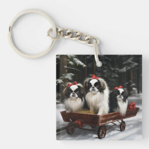 Porte-clés Chin Japonais Traîneau enneigé Décor de Noël