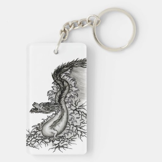 Porte-clés Chine Dragon, noir et blanc Design en Tattoostyl (Dos)