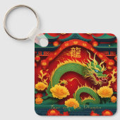 Porte-clés Chinois Dragon Vert Nouvel An 2024 Monogramme SqK0 (Recto)