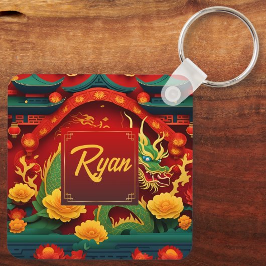 Porte-clés Chinois Dragon Vert Nouvel An 2024 Monogramme SqK0 (Verso)