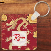 Porte-clés Chinois Yellow Dragon Nouvel An pivoines Monogram  (Verso)