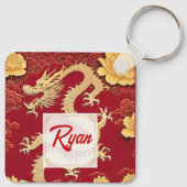Porte-clés Chinois Yellow Dragon Nouvel An pivoines Monogram  (Dos)