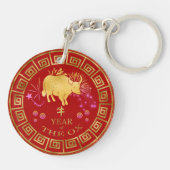 Porte-clés Chinois Zodiac Ox Rouge/Or ID542 (Dos)