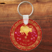 Porte-clés Chinois Zodiac Ox Rouge/Or ID542 (Recto)