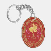 Porte-clés Chinois Zodiac Rabbit Rouge/Or ID542 (Devant gauche)