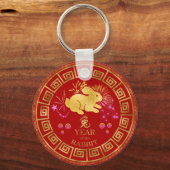 Porte-clés Chinois Zodiac Rabbit Rouge/Or ID542 (Recto)