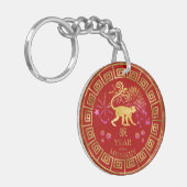 Porte-clés Chinois Zodiac Singe Rouge/Or ID542 (Devant gauche)