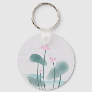 Porte-clés Chinoiserie Chinoise Lave-encre peinture Lotus Flo