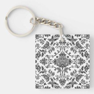 Porte-clés Chinoiserie Florale Aquarelle Noir & Blanc