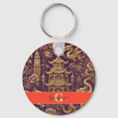 Porte-clés Chinoiserie Victorienne Personalisée Purple & Gold (Recto)
