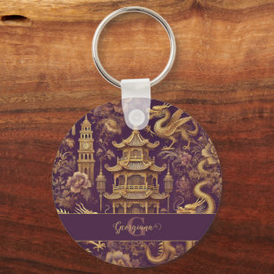 Porte-clés Chinoiserie Victorienne Personalisée Purple & Gold