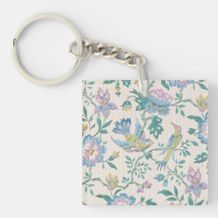 Porte-clés Chinoiserie Vintage Oiseaux Motif Floral Pastel