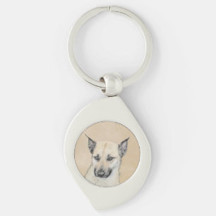 Porte-clés Chinook (Oreilles Pointées) Peinture - Art Chien o