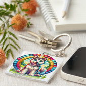 Porte-clés Chiot animé mignon avec collier (Devant Droit)