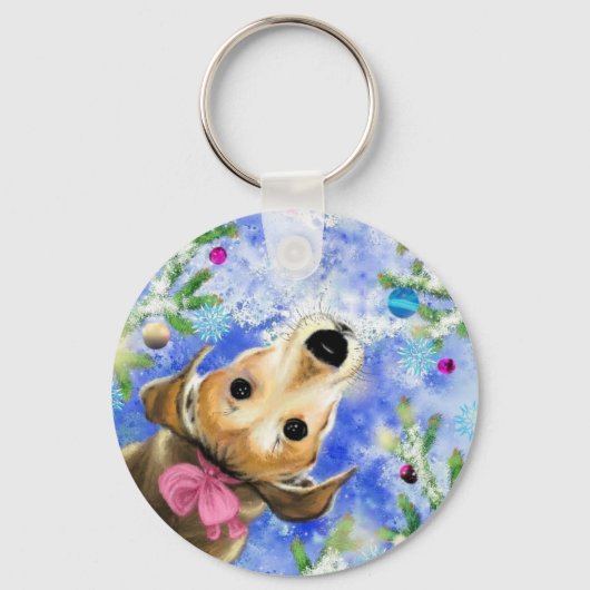 Porte-clés Chiot Avec Ruban Rose - Mignonne (Recto)