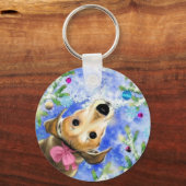 Porte-clés Chiot Avec Ruban Rose - Mignonne (Recto)