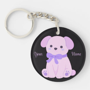 Porte-clés Chiot avec un nœud papillon violet Mignon Kawaii N